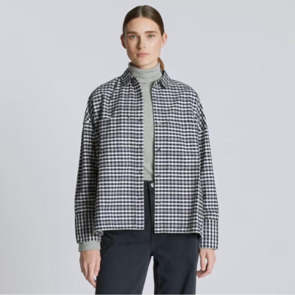 Everlane Navy and White Boxy Button-Up Shacket Oversized Fit